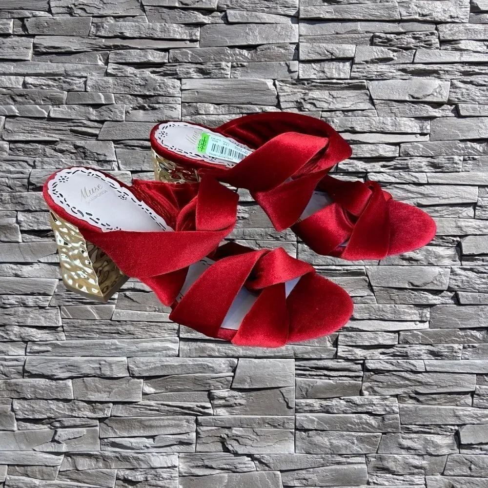 NWT Muse by Marchesa, Iris Red Velvet Knotted Dress Shoes Slide Sandals 7